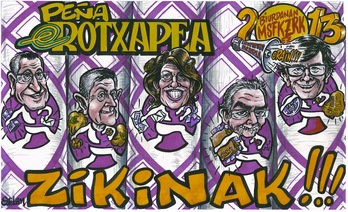 Pancarta de la Peña Errotxapea, con la corrupción como protagonista. (NAIZ)