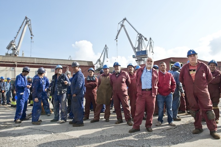 Trabajadores de los astilleros vascos, en la comparecencia del 28 de junio. (Jon HERNÁEZ/ARGAZKI PRESS)