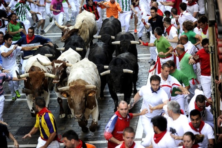 El encierro de los victorianos ha estado marcado por la rapidez de los astados. (Juanan RUIZ/ARGAZKI PRESS)