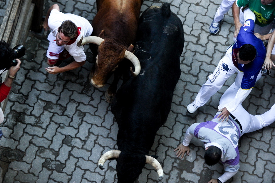 El encierro de los torrestrella ha sido rápido y peligroso. (Iñigo URIZ/ARGAZKI PRESS)
