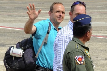 El geólogo canadiense Gernort Wobert tras ser liberado por el ELN. (Emmanuel PEREZ / AFP)