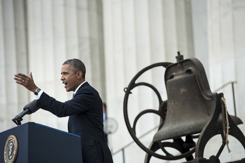 Obama durante su intervención en homenaje a Martin Luther King. (Brendan SMIALOWSKI / AFP)