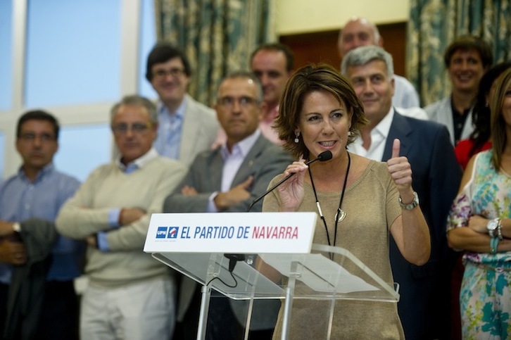 Yolanda Barcina, durante su intervención en Cadreita. (Iñigo URIZ / ARGAZKI PRESS)