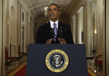 El presidente de EEUU, Barack Obama, durante su alocución dirigida a la nación. (Evan VUCCI/AFP PHOTO)