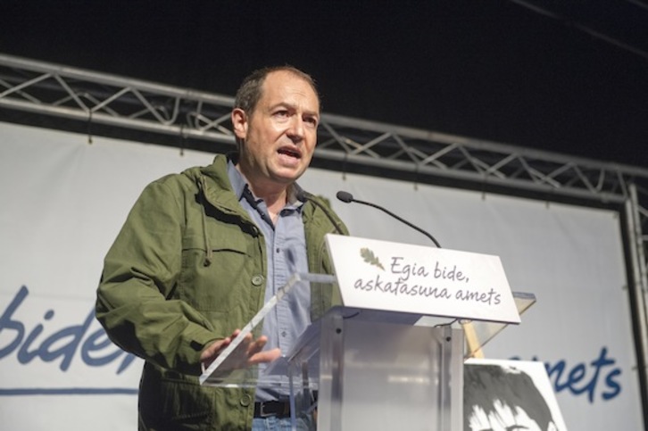 Pernando Barrena, durante su intervención en el homenaje a Iantzi. (Gorka RUBIO/ARGAZKI PRESS)