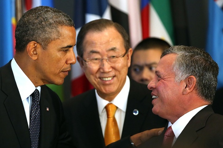 Ban Ki-moon con Barack Obama y el rey jordano Abdulla II. (Spencer PLATT / AFP)