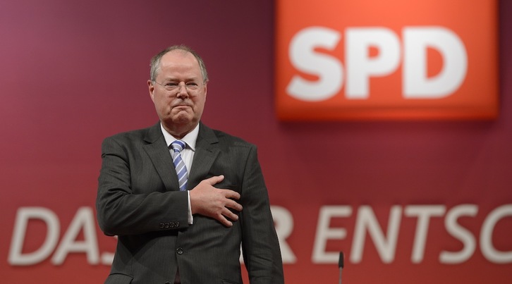 Peer Steinbrück, durante un acto electoral de la pasada campaña. (Christof STACHE / AFP PHOTO) 