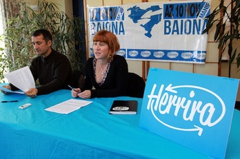 Emili Martin, Herriraren prentsaurreko batean Baionan. (Bob EDME)