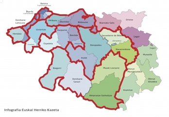 PSk proposatutako kantonamenduen mapa, Euskal Herriko mugak aintzat hartzen ez dituena. (KAZETA.INFO)