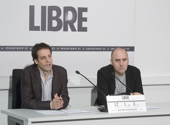 Haritz Escudero y Floren Aoiz han comparecido en Donostia. (Gorka RUBIO/ARGAZKI PRESS)