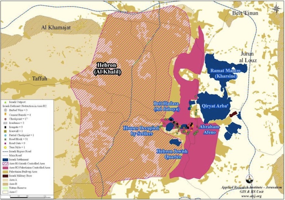 Hebron inguruko lurraldeen mapa.
