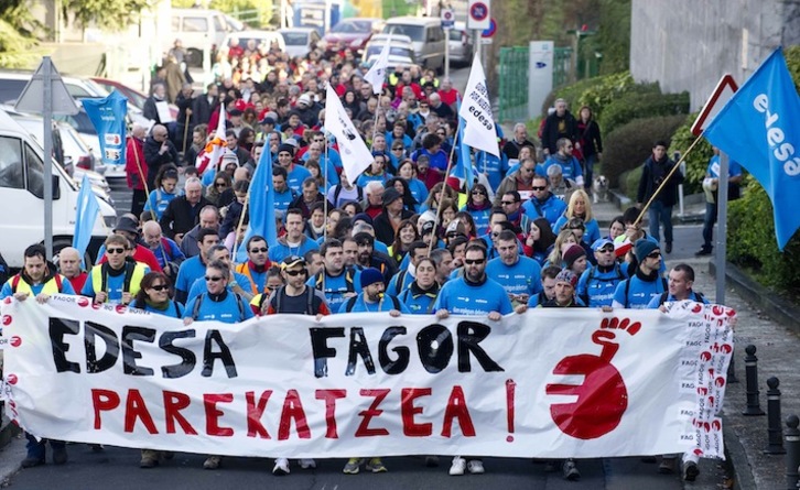 Llegada de la marcha de los trabajadores de Edesa a Arrasate. (ARGAZKI PRESS)