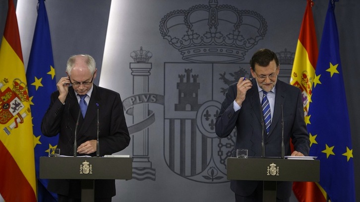 Van Rompuy y Rajoy, esta tarde en Madrid. (Dani POZO / AFP PHOTO)