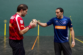 Olaizola eta Irujo pilota aukeraketan. (Raul BOGAJO / ARGAZKI PRESS)