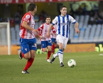 Joseba Zaldua, en el partido disputado este miércoles frente al Algeciras. (Gorka RUBIO / ARGAZKI PRESS)