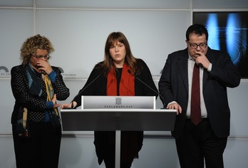 Los diputados críticos del PSC Marina Geli, Núria Ventura y Joan Ignasi Elena. (Josep LAGO/AFP)