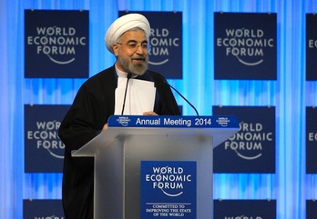 El presidente iraní, durante su discurso en el foro de Davos. (Eric PIERMONT/AFP) 