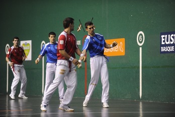 Partido del Campeonato de Parejas entre Bengoetxea-Galarza y Urrutikoetxea-Beroiz, con victoria para los últimos. (Jon URBE/ARGAZKI PRESS)