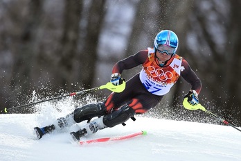 Paul de la Cuesta, en la prueba de slalom. (Olivier MORIN/AFP)