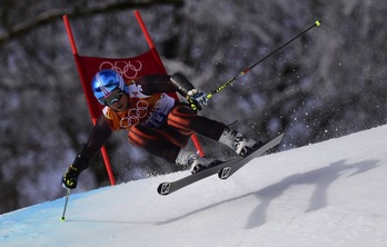 El donostiarra Paul de la Cuesta en la primera manga del Slalom Gigante. (Olivier MORIN/AFP)