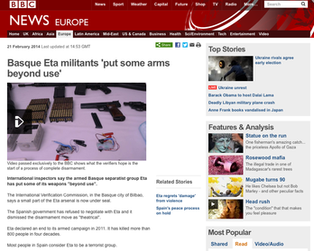 La noticia del desarme en la BBC. (NAIZ.INFO)