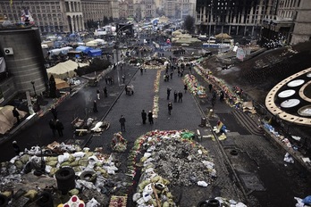 Imagen de la Plaza de la Independencia de Kiev, epicentro de los enfrentamientos ocurridos en los últimos meses. (Louisa GOULIAMAKI/AFP)