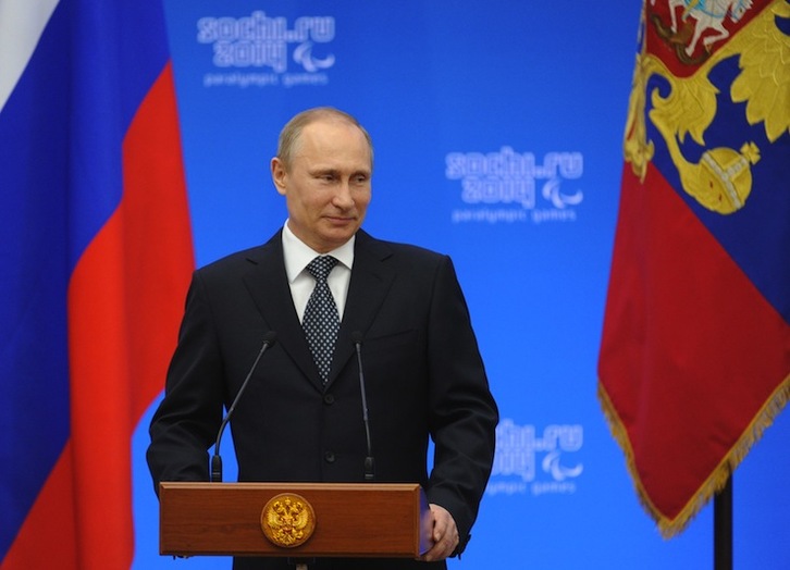 Vladimir Putin, durante un acto celebrado hoy en la ciudad olímpica de Sochi. (Mikhail KLIMENTYEV / AFP PHOTO)