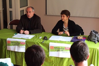 Jean-Claude Iriart eta Martine Mailfert, gaurko agerraldian. (Sylvain SENCRISTO)