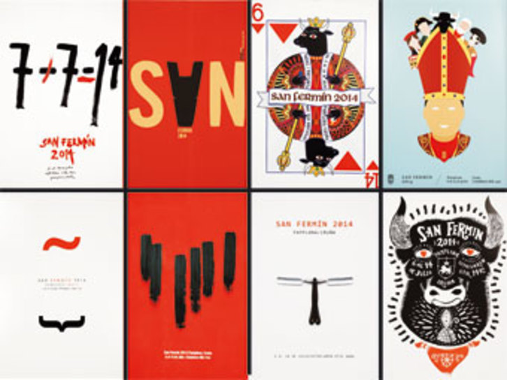 Sanferminetako kartel lehiaketako zortzi finalistak. (NAIZ.INFO)