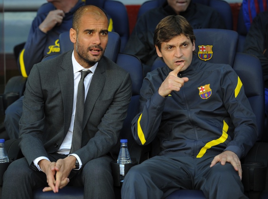 Tito Vilanova y Pep Guardiola formaron un tándem que cosechó importantes triunfos para el club. (Lluis GENE/AFP)