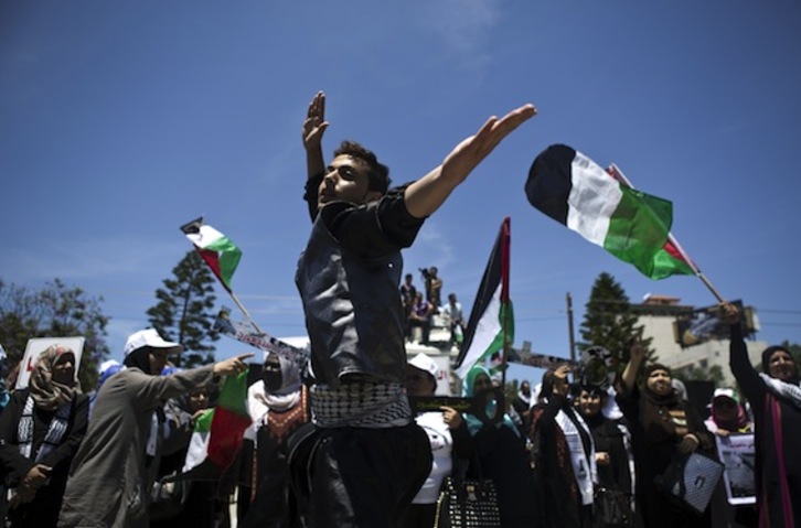 Nakba gogoratzeko mobilizazio bat, Gazan. (Mohamed ABED/AFP PHOTO)