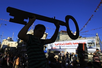 Nakba gogoratzeko mobilizazio bat, Gazan. (Mohamed ABED/AFP PHOTO)