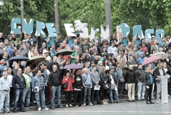 Giza katearekin bat egin duten sindikatuetako ordezkariak, Bilbon. (ARGAZKI PRESS)