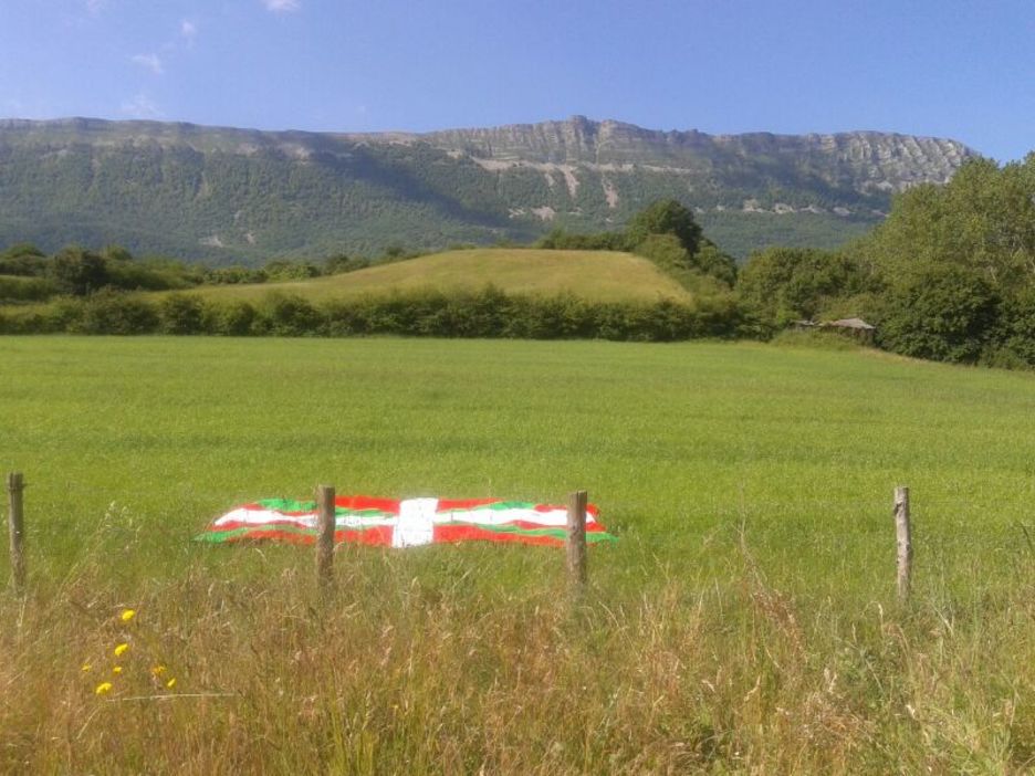 Una ikurriña en Uharte, al pie de la sierra de Urbasa. (Marian ARANBURU) Una ikurriña en Uharte, al pie de la sierra de Urbasa. (Marian ARANBURU)