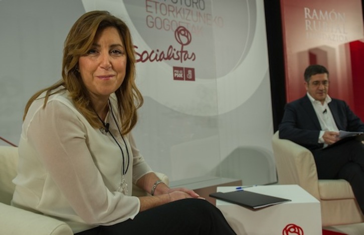 La secretaria general del PSOE andaluz y presidenta de la Junta, Susana Díaz, durante una visita a Donostia. (Andoni CANELLADA/ARGAZKI PRESS)