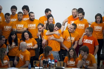 Los jóvenes independentistas valoraban este jueves la absolución en una rueda de prensa en Iruñea. (Iñigo URIZ/ARGAZKI PRESS)