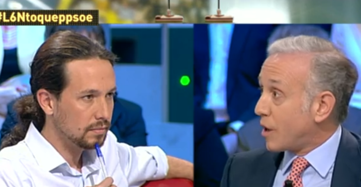 Pablo Iglesias y Eduardo Inda, en una captura del citado programa. 