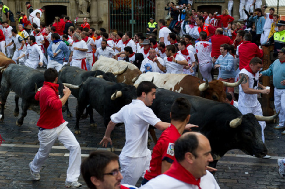 Los toros Miura han protagonizado el último encierro de sanfermines. (Iñigo URIZ/ARGAZKI PRESS)