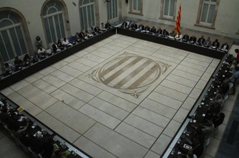Imagen de la reunión del Pacte Nacional pel Dret a Decidir celebrada esta mañana en el Parlament. (PARLAMENT)