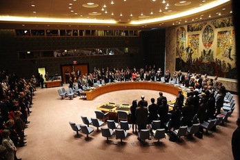Minuto de silencio de los integrantes del Consejo de Seguridad de la ONU. (Spencer PLATT / AFP PHOTO)