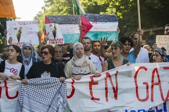 Manifestación de apoyo a Palestina celebrada este miércoles en Bilbo. (Monika DEL VALLE / ARGAZKI PRESS)