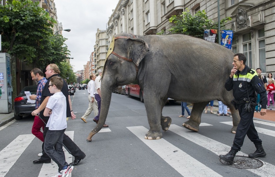 Los bilbainos se han topado este lunes con este paseante. (Marisol RAMÍREZ / ARGAZKI PRESS)