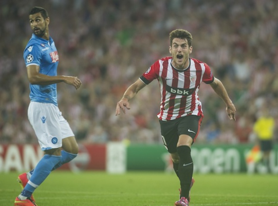 Ibai Gomez, bere gola ospatzen. (Monika DEL VALLE/ARGAZKI PRESS)