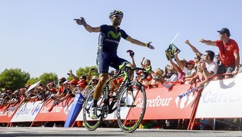 Alejandro Valverde, La Zubiako helmugan. (Jose JORDAN/AFP PHOTO)