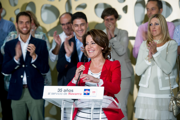 Yolanda Barcina acompañada de cargos públicos de UPN en el acto de Cadreita. (Iñigo URIZ / ARGAZKI PRESS)