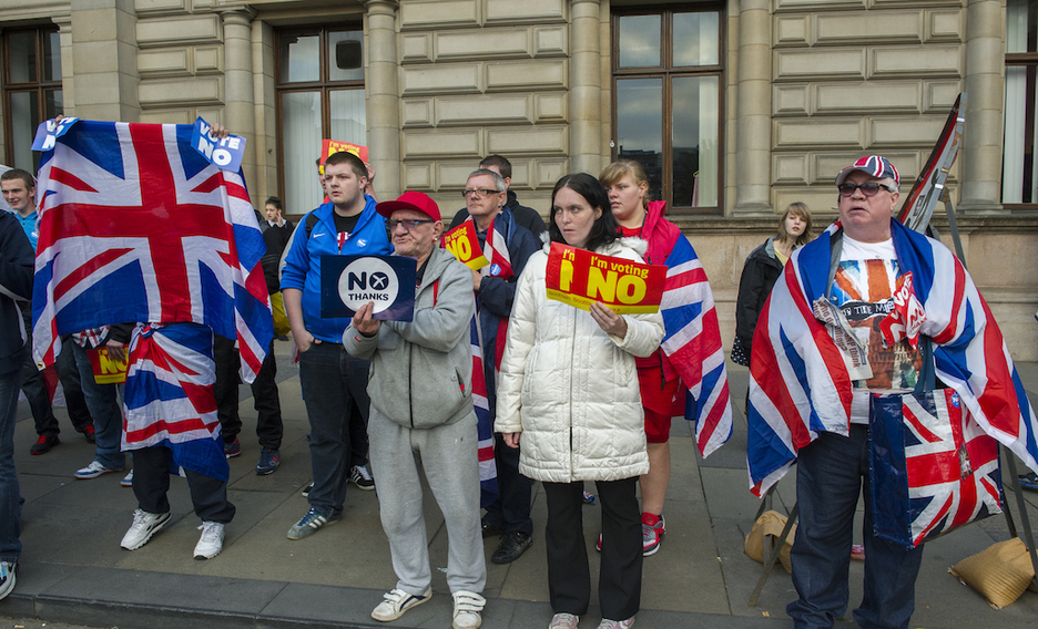 En Glasgow también hubo quien se manifestó en contra de la independencia escocesa. (Gorka RUBIO/ARGAZKI PRESS) En Glasgow también hubo quien se manifestó en contra de la independencia escocesa. (Gorka RUBIO/ARGAZKI PRESS)