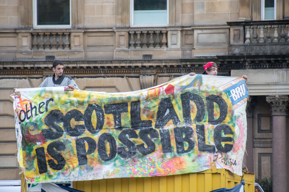 ‘Otra Escocia el posible’, rezaba una de las pancartas. (Gorka RUBIO/ARGAZKI PRESS) ‘Otra Escocia el posible’, rezaba una de las pancartas. (Gorka RUBIO/ARGAZKI PRESS)