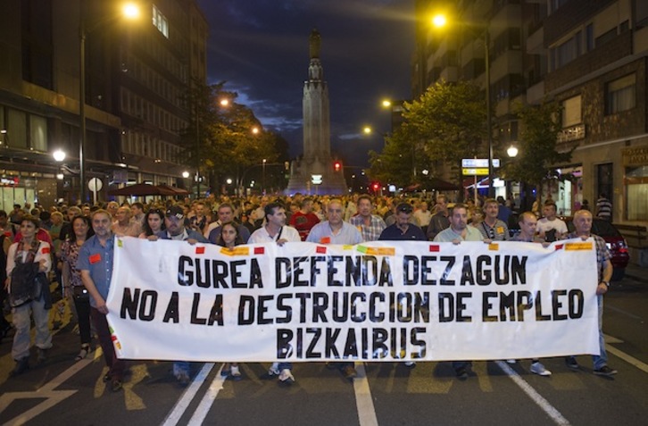 Una de las movilizaciones llevadas a cabo por la plantilla de Bizkaibus. (Monika DEL VALLE / ARGAZKI PRESS)