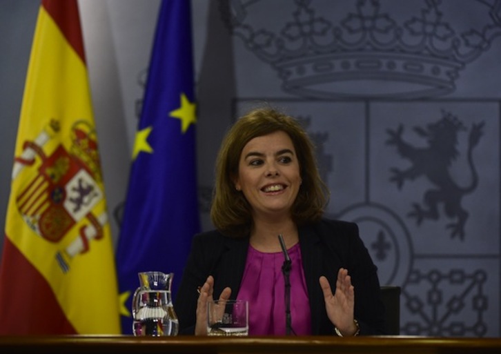 La vicepresidenta del Gobierno español, Soraya Sáenz de Santamaría, en una comparecencia anterior. (Pierre-Philippe MARCOU/AFP PHOTO)