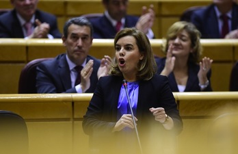 Soraya Sánez de Santamaría, durante su intervención en el Senado. (Pierre-Philippe MARCOU / AFP)